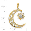 14k and White Rhodium Diamond-cut Moon and Dangle Sun Pendant