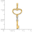 14k and White Rhodium Diamiond-cut Heart Key Pendant