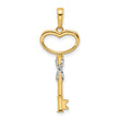 14k and White Rhodium Diamiond-cut Heart Key Pendant