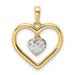 14k and White Rhodium Diamond-cut Heart w/Dangle Heart Pendant