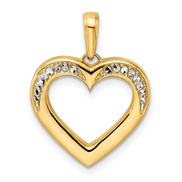 14k and White Rhodium Diamond-cut Fancy Heart Pendant