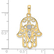 14k & White Rhodium D/C Evil Eye Hamsa Pendant