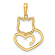 14k and White Rhodium Diamond-cut Cat Heart Pendant