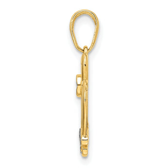 14k and White Rhodium Diamond-cut Crown Pendant