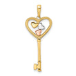 14k w/White and Rose Rhodium Diamond-cut Hearts Key Pendant
