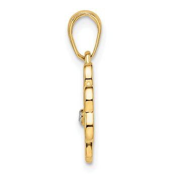 14k and White Rhodium Diamond-cut Clover Pendant