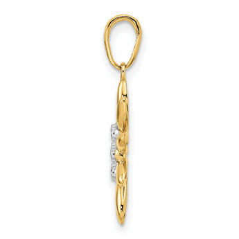 14K and White Rhodium Diamond-cut Flower Pendant