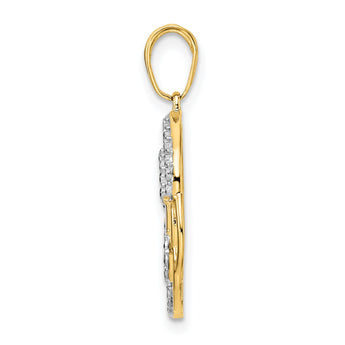 14k and White Rhodium Diamond-cut Flower Pendant