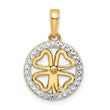 14K w/White Rhodium Diamond-cut Four-leaf Clover Pendant