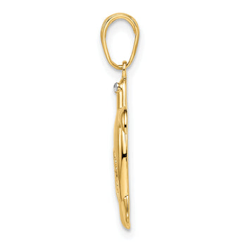 14k and White Rhodium Diamond-cut Floral Turtle Pendant