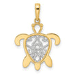 14k and White Rhodium Diamond-cut Filigree Turtle Pendant