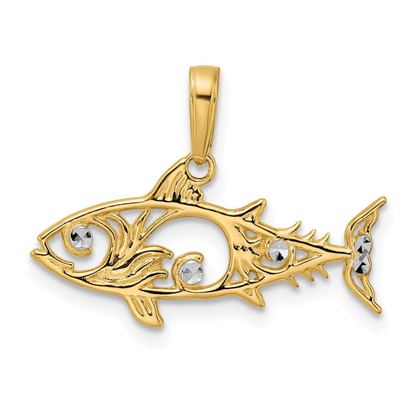 14k and White Rhodium D/C Fish Pendant