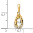 14k and White Rhodium Diamond-cut Mother and Baby Teardrop Pendant