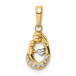 14k and White Rhodium Diamond-cut Mother and Baby Teardrop Pendant