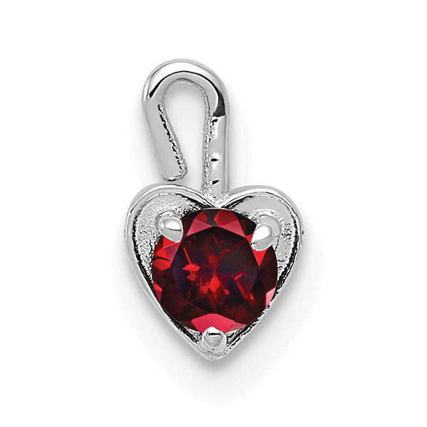 14K White Gold January Birthstone Heart Charm with Red Synthetic Gem