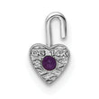 14K White Gold Heart Charm with February Synthetic Birthstone Elegant Rhodium Finish