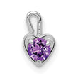 14K White Gold Heart Charm with February Synthetic Birthstone Elegant Rhodium Finish