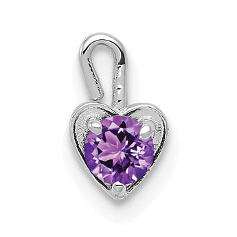 14K White Gold Heart Charm with February Synthetic Birthstone Elegant Rhodium Finish