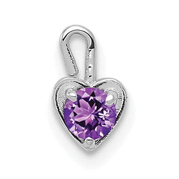 14K White Gold Heart Charm with February Synthetic Birthstone Elegant Rhodium Finish