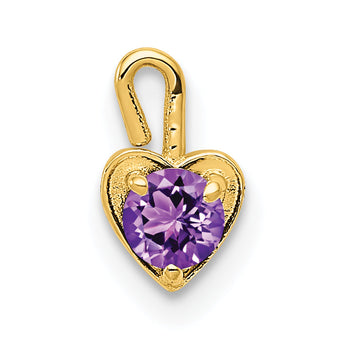 14K Gold February Birthstone Heart Charm with Purple Synthetic Gem