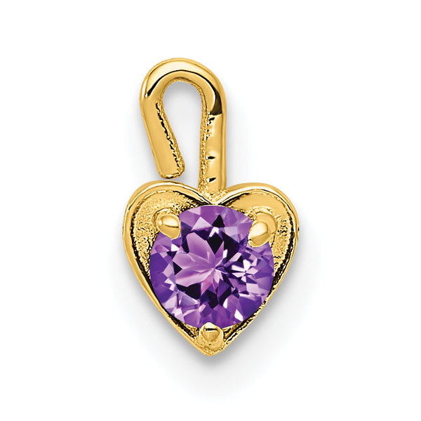 14K Gold February Birthstone Heart Charm with Purple Synthetic Gem