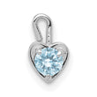 14K White Gold March Birthstone Heart Charm with Blue Synthetic Stone