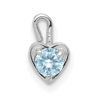 14K White Gold March Birthstone Heart Charm with Blue Synthetic Stone