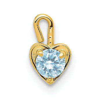 14K Yellow Gold Heart Charm with March Synthetic Birthstone Elegant and Gift-Ready