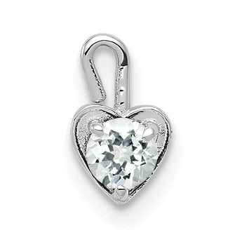 14K White Gold Heart Charm with April Synthetic Birthstone Elegant Rhodium Finish