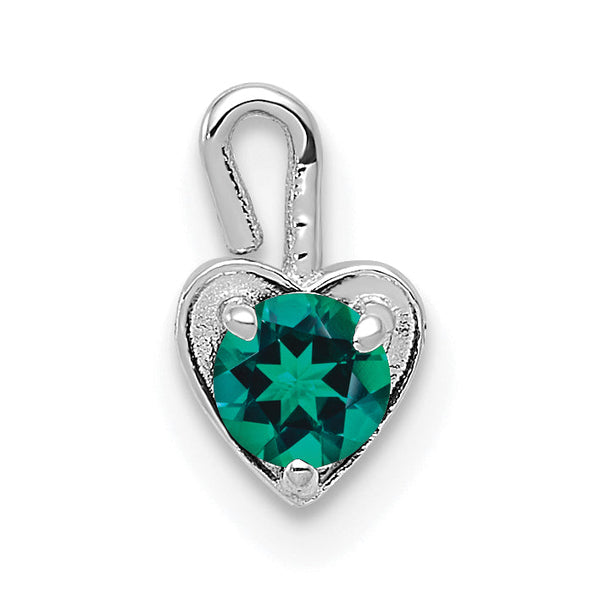 14K White Gold May Birthstone Heart Charm with Green Synthetic Gem