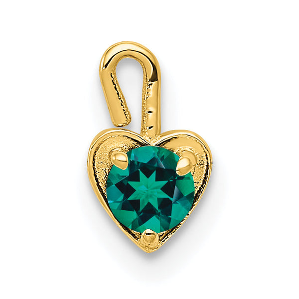 14K Gold May Birthstone Heart Charm with Synthetic Emerald Elegant and Petite Design