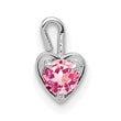 14K White Gold October Birthstone Heart Charm with Pink Synthetic Gem