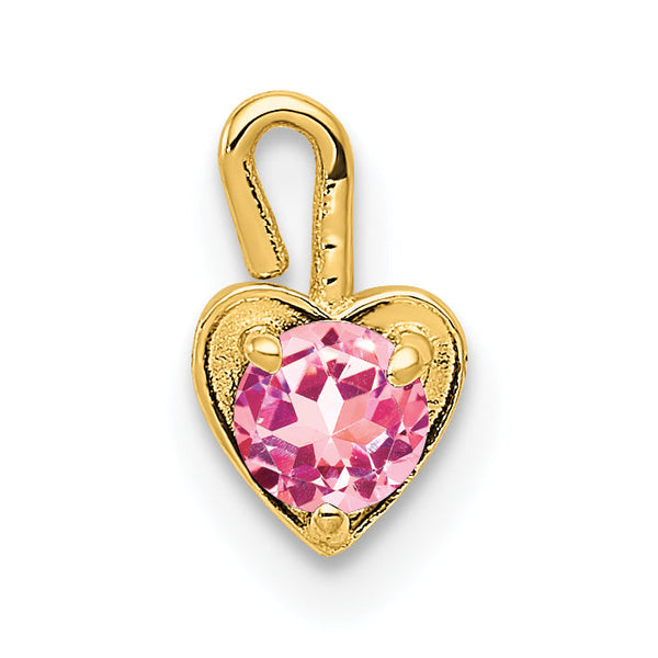 14K Gold October Pink Synthetic Birthstone Heart Charm Elegant and Gift Ready