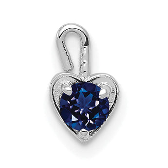 14K White Gold September Birthstone Heart Charm with Blue Synthetic Gem