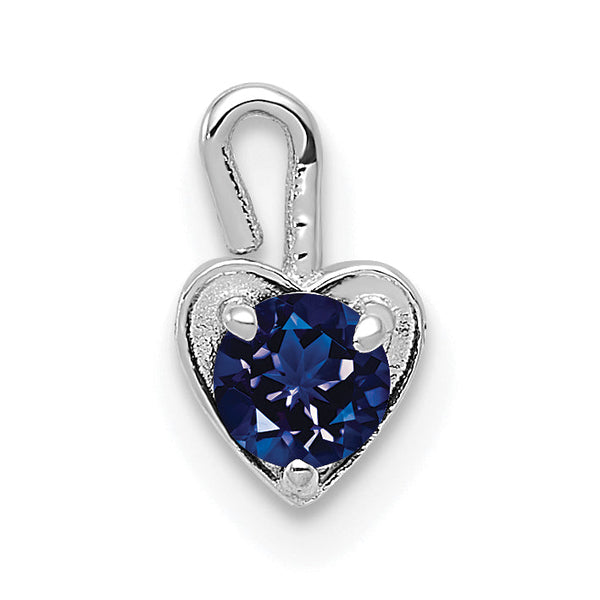 14K White Gold September Birthstone Heart Charm with Blue Synthetic Gem