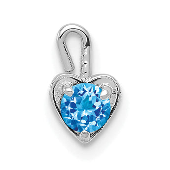 14K White Gold Heart Charm with December Synthetic Blue Birthstone