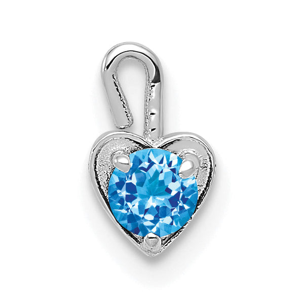 14K White Gold Heart Charm with December Synthetic Blue Birthstone