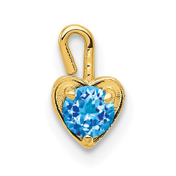 14K Yellow Gold December Birthstone Heart Charm with Blue Synthetic Gem