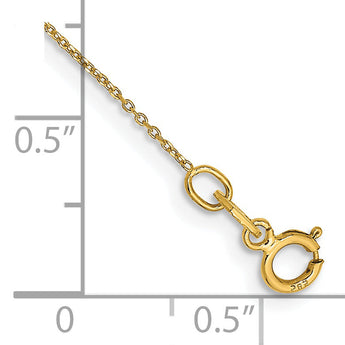 14K 10 inch .6mm Diamond-cut Round Open Link Cable with Spring Ring Clasp Anklet