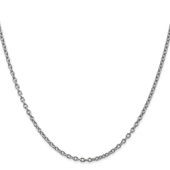 14K White Gold Polished Cable Necklace with Rhodium Finish - 18