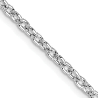 14K White Gold Polished Cable Necklace with Rhodium Finish - 20
