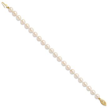 14k 6-7mm Round White Saltwater Akoya Cultured Pearl Bracelet