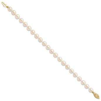 14k 6-7mm Round White Saltwater Akoya Cultured Pearl Bracelet - Birthstone Company