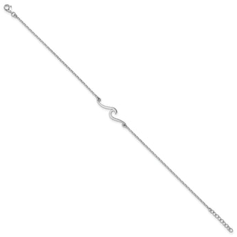 Sterling Silver Rhodium-plated Polished Wave 9 inch with a 1 inch extention Anklet
