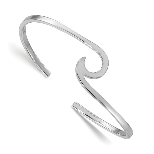 Sterling Silver Rhodium-plated Polished Wave Bangle
