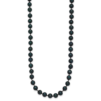 14k White Gold 5-6mm Black Round Akoya Saltwater Cultured Pearl 16 inch Necklace - Birthstone Company