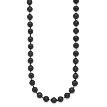 14k White Gold 6-7mm Black Round Akoya Saltwater Cultured Pearl 16 inch Necklace - Birthstone Company