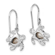 Sterling Silver Rhodium-plated Antiqued Blue Crystal Turtle Dangle Earrings
