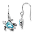 Sterling Silver Rhodium-plated Antiqued Blue Crystal Turtle Dangle Earrings