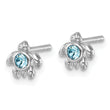 Sterling Silver Rhodium-Plated Crystal Inlay Tiny Turtle Earrings
